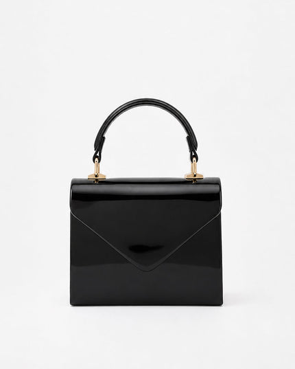 Black Faux Leather Top Handle Bag