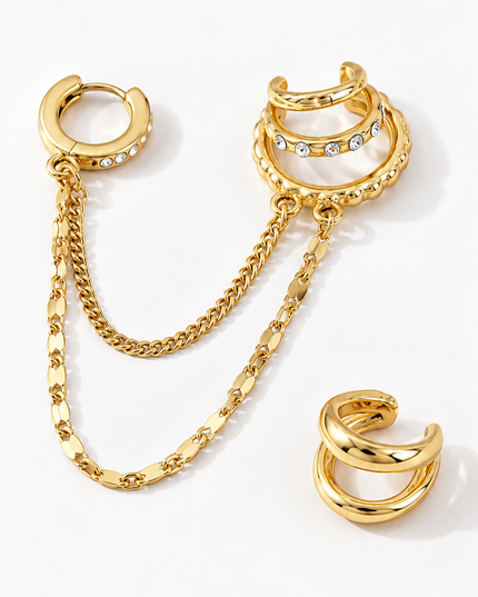 Gold Draped Chain Ear Cuff Earrings