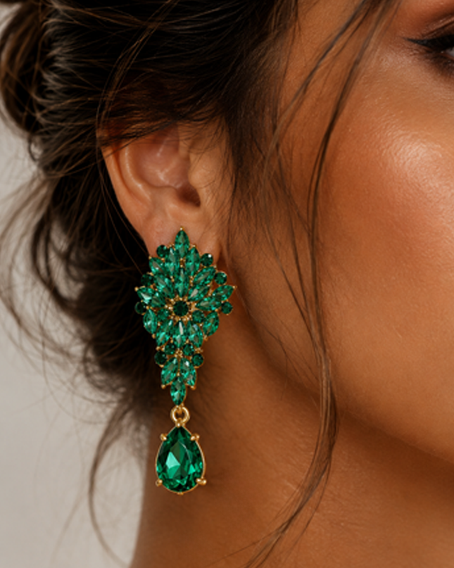 Green Marquise Teardrop Earrings