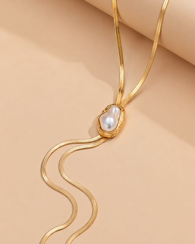 Gold Chain Pearl Necklace