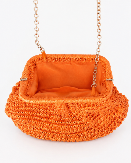 Orange Straw Clutch Bag