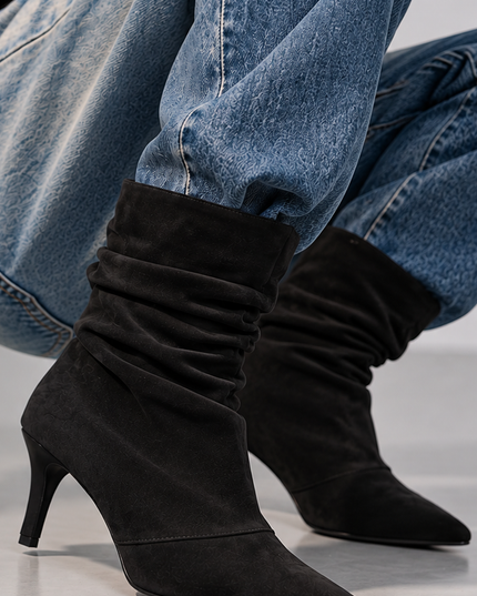 Black Suede Pointed Toe Ankle Boots