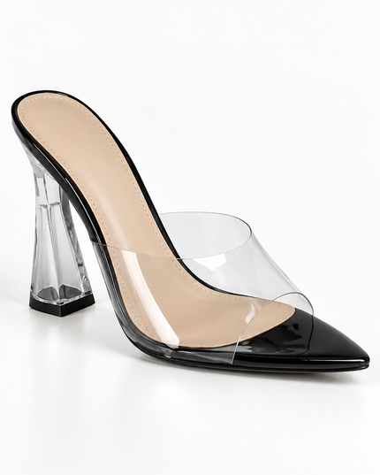 Black Clear Flared Heels