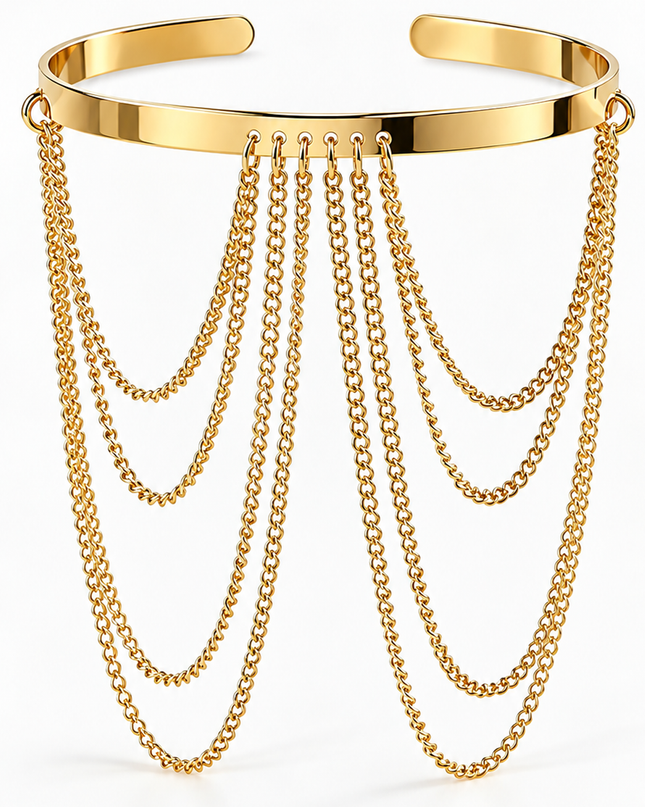 Gold Layered Chain Arm Cuff Bracelet