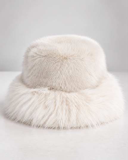 White Faux Fur Bucket Hat