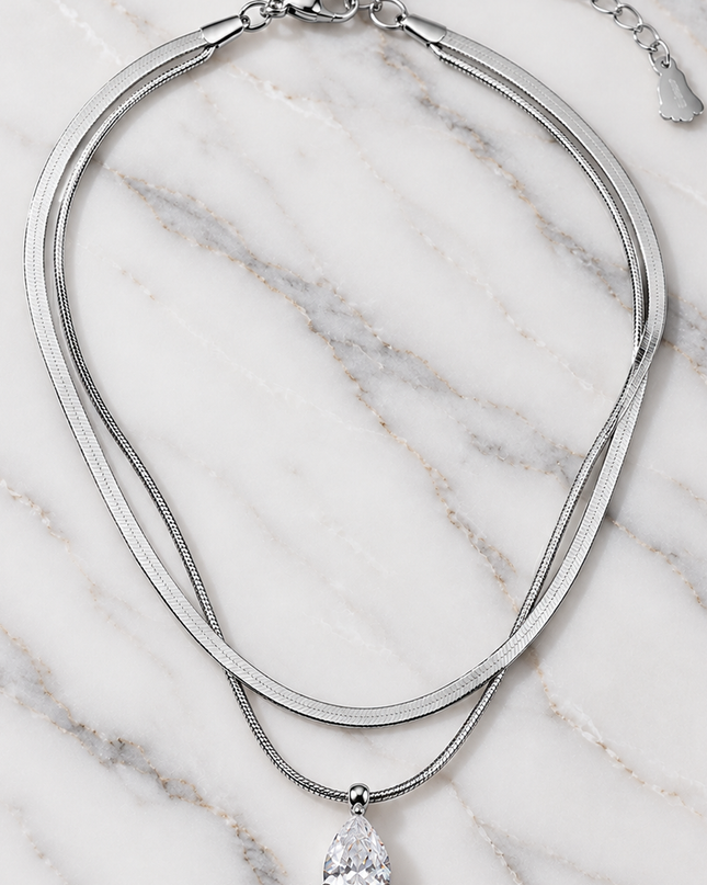 Silver Charm Crystal Layered Anklet