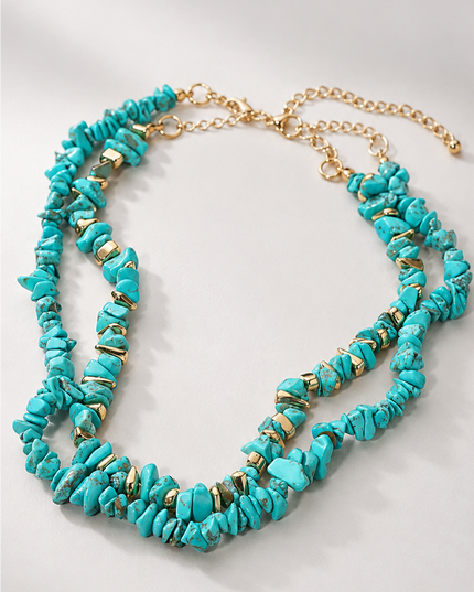 Turquoise Gold Natural Stone Double Layered Necklace