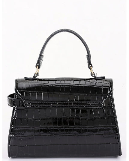 Black Faux Croc Top Handle Crossbody Bag
