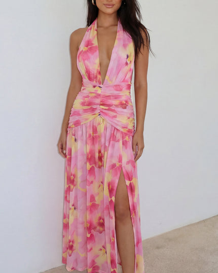 Pink Multi Floral Print Maxi Dress