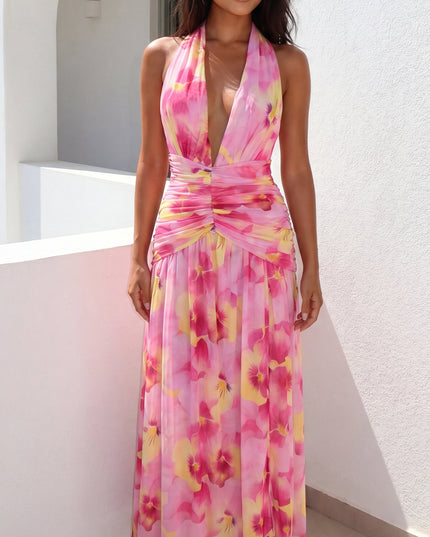 Pink Multi Floral Print Maxi Dress