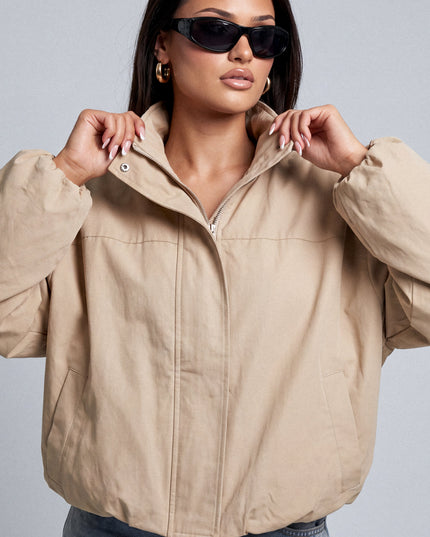 Beige Funnel Neck Balloon Jacket