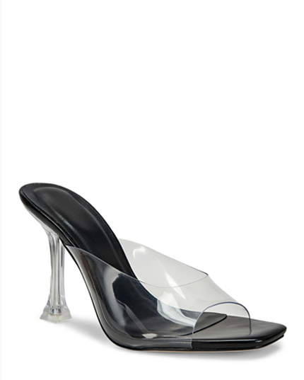 Black Clear Strap Mule Heels