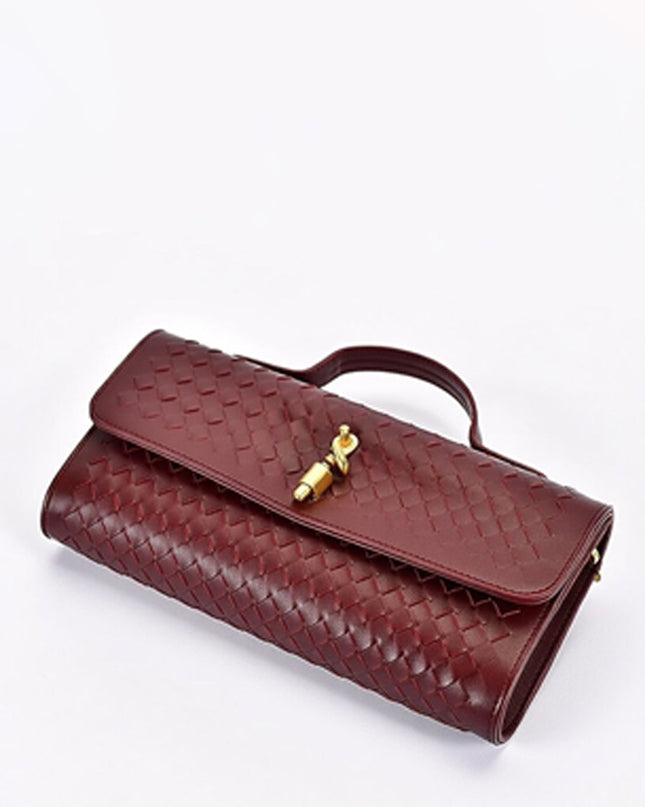 Burgundy Woven Clutch Handbag