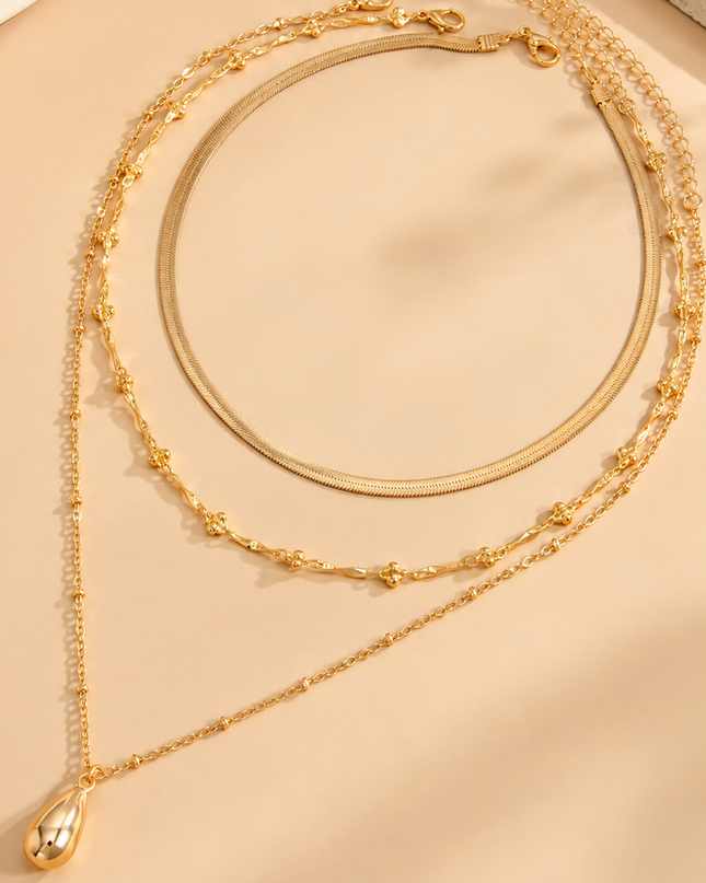 Gold Layered Teardrop Chain Necklace