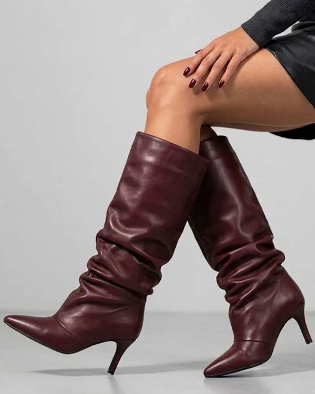 Wine Knee-high Slouch Boots