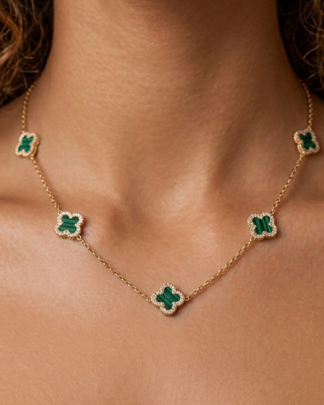 Green Zirconia Clover Chain Necklace