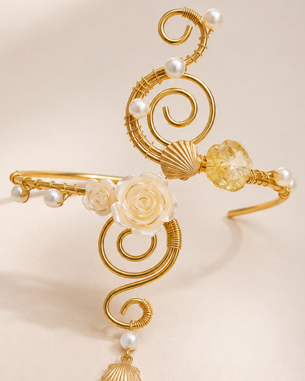 Gold Floral Pearl Arm Cuff