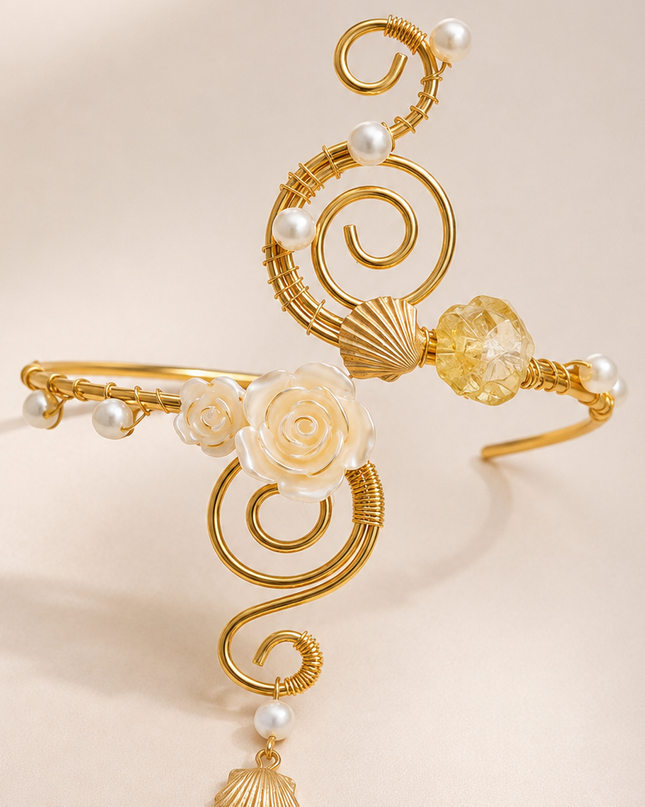 Gold Floral Pearl Arm Cuff