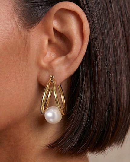 Gold Pearl Hoop Earrings