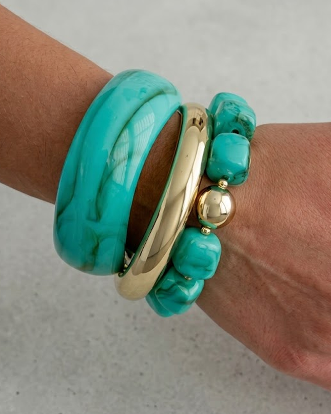 Turquoise piece Bangle & Beaded Bracelet Set
