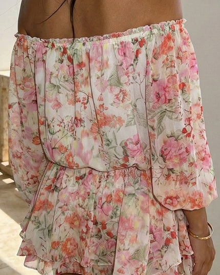 Floral Pink Floral Off-Shoulder Mini Dress