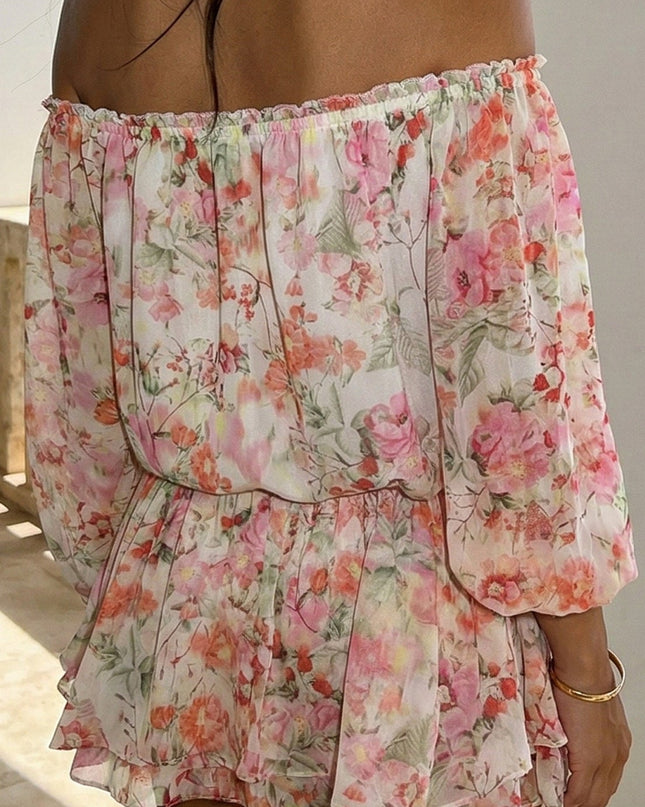 Floral Pink Floral Off-Shoulder Mini Dress