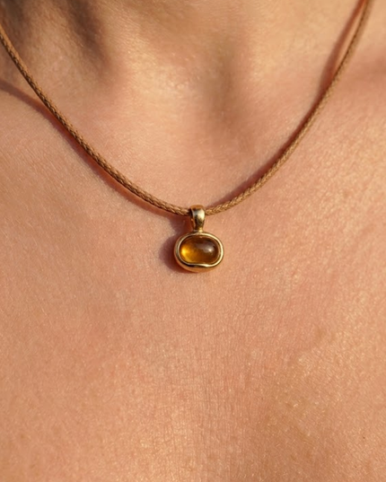 Brown Tiger Eye Pendant Cord Necklace