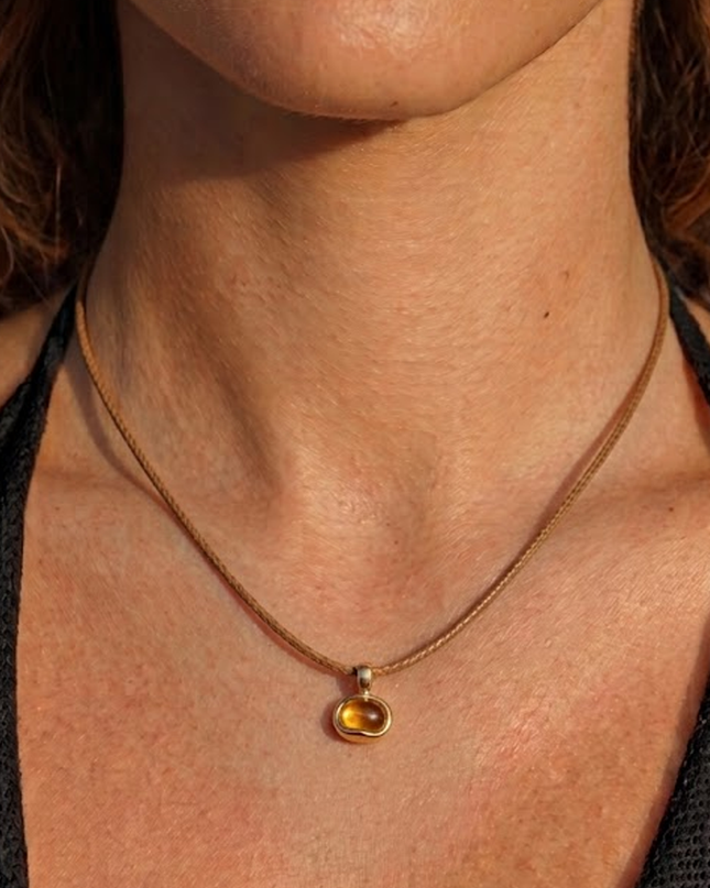 Brown Tiger Eye Pendant Cord Necklace