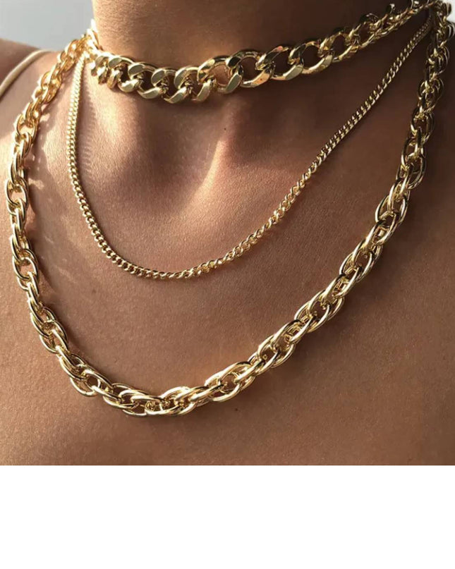 Gold Layered Chains Necklace Set