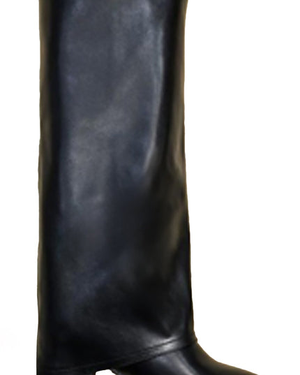 Black Heel Pointed Toe Foldover Boots