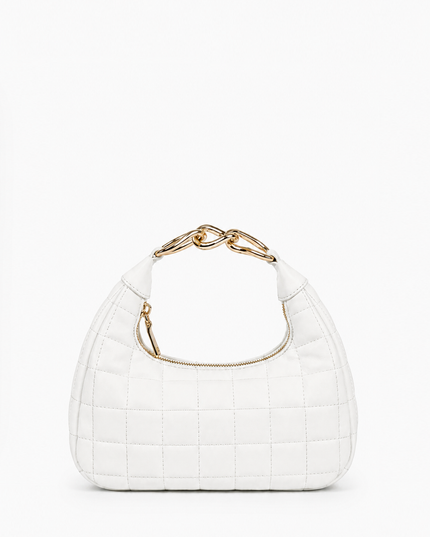 White Quilted Faux Leather Hobo Bag