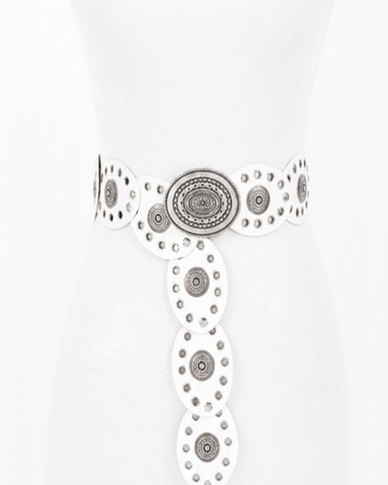 White Faux Leather Oval Vintage Belt
