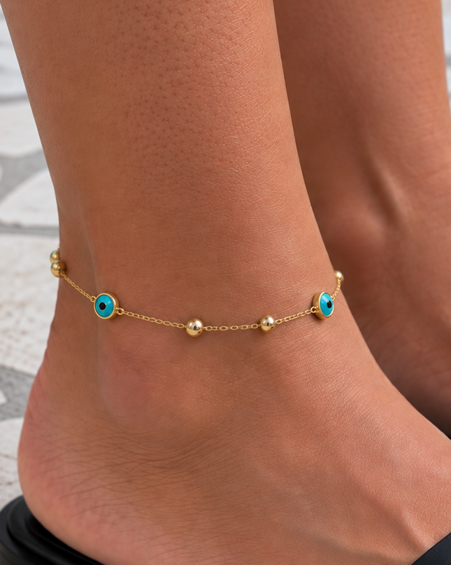 Gold Beaded Chain Anklet