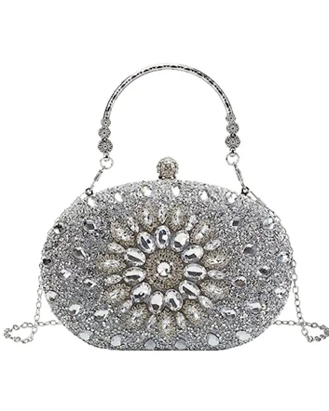 Silver Crystal Clutch Bag