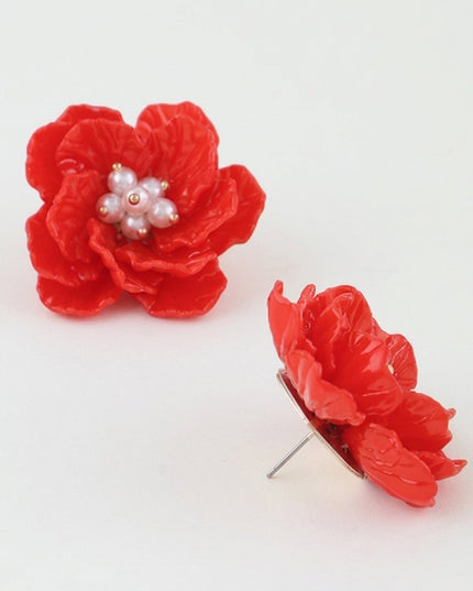 Red Santorini Flower Earrings