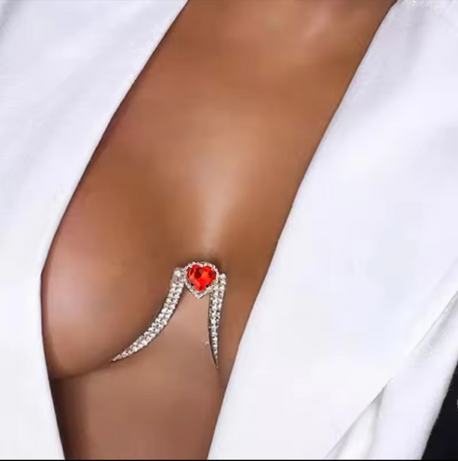 Gold Red Heart Crystal Bra Chain