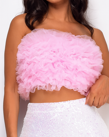Pink Mesh Tulle Tube Top