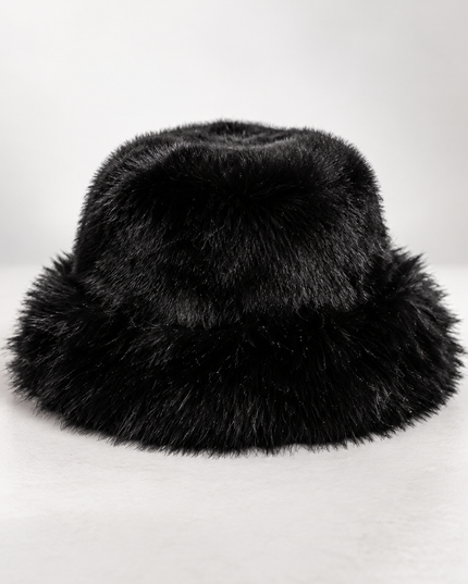Black Faux Fur Bucket Hat