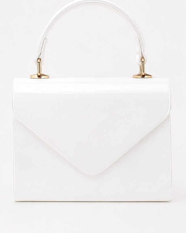 White Faux Leather Top Handle Bag