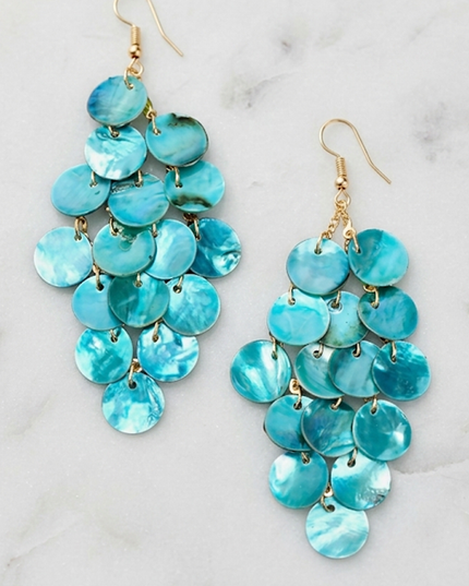 Blue Shell Chandelier Drop Earrings