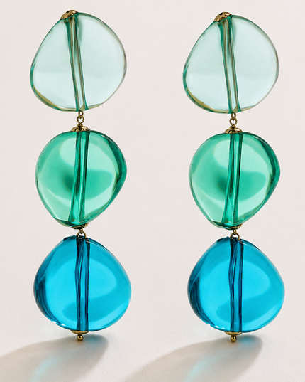 Blue Mist Resin Oval Drop Statement Earrings