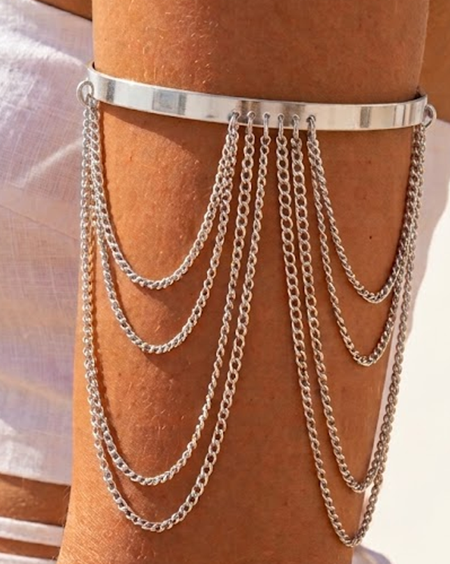Silver Layered Chain Arm Cuff Bracelet
