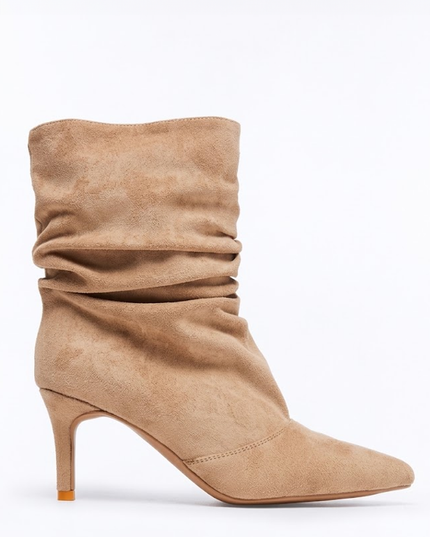 Taupe Suede Pointed Toe Ankle Boots