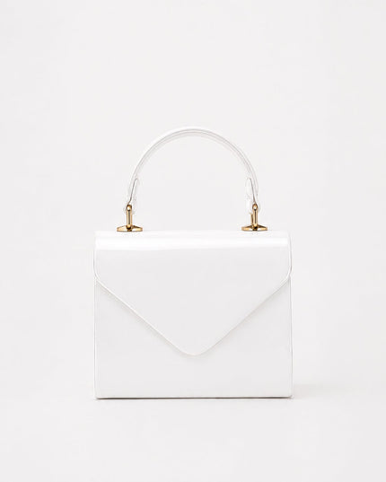 White Faux Leather Top Handle Bag