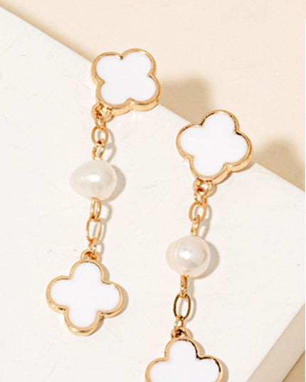 White & Fresh Water Pearl Chain Earrings