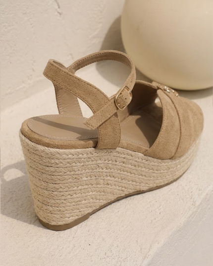 Beige Espadrille Platform Wedges
