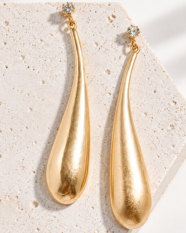 Gold Drop Rhinestone Drop Post Earrings