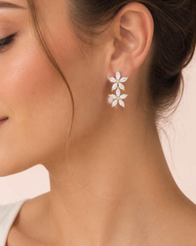 Gold Flower Rhinestone Stud Earrings