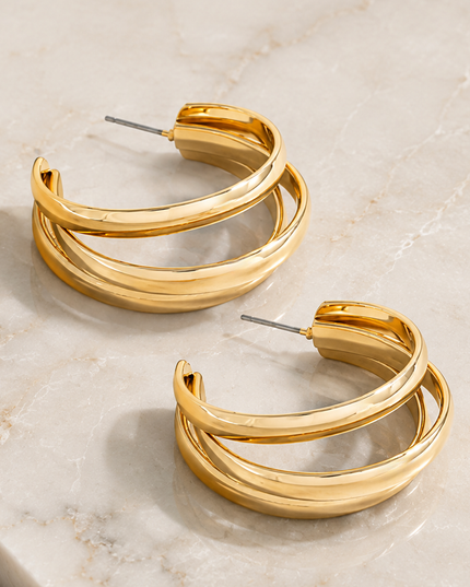 Gold Triple Layered Hoop Earrings