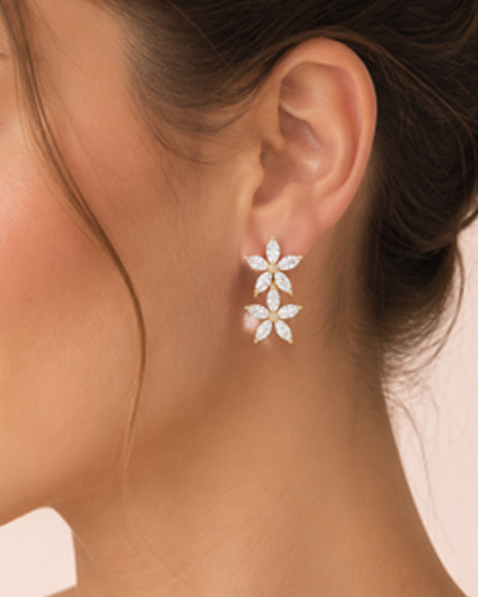 Gold Flower Rhinestone Stud Earrings